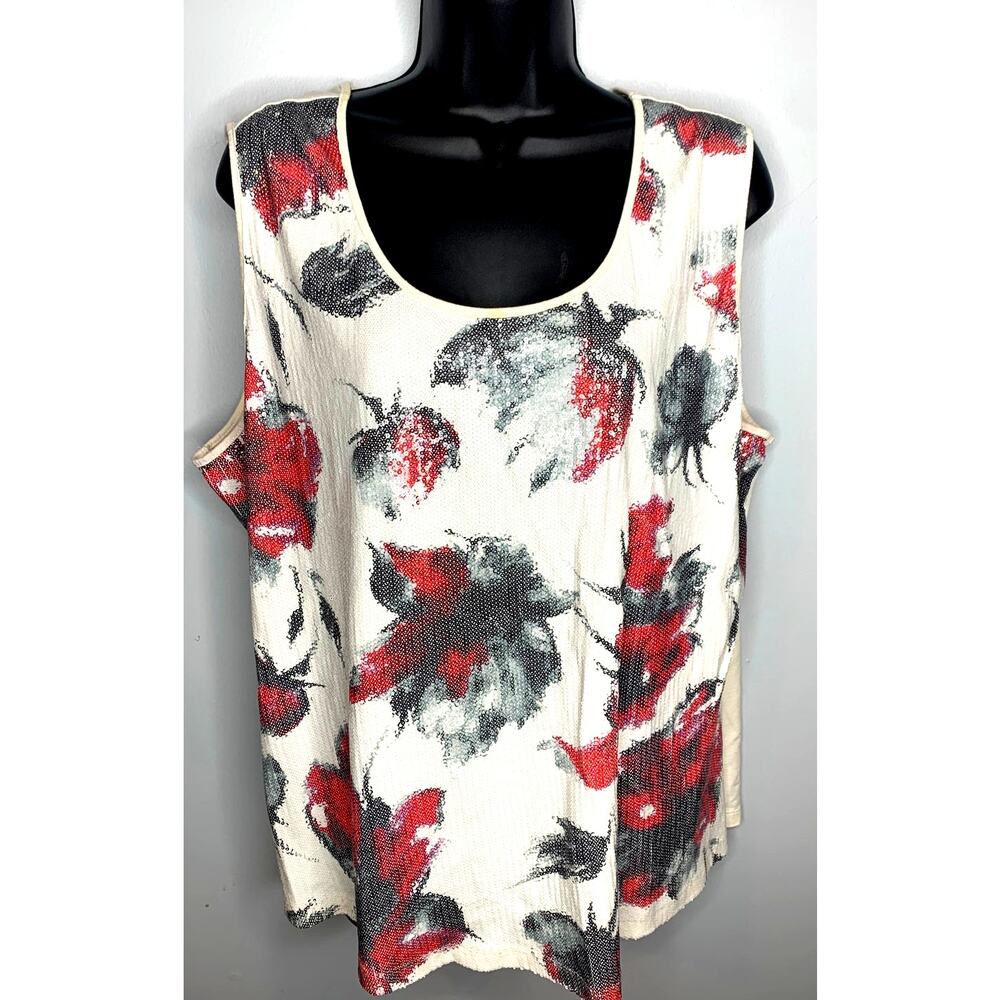 Dana Buchman Women's 3X Floral Sequin Tank Red, Gray, Cream